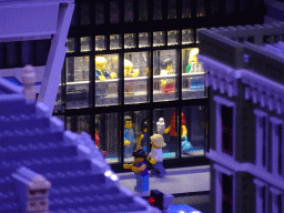 Lego people in a scale model of a skyscraper at the The Hague Miniland at the Legoland Discovery Centre