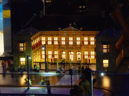 Scale model of the Noordeinde Palace at the The Hague Miniland at the Legoland Discovery Centre, by night