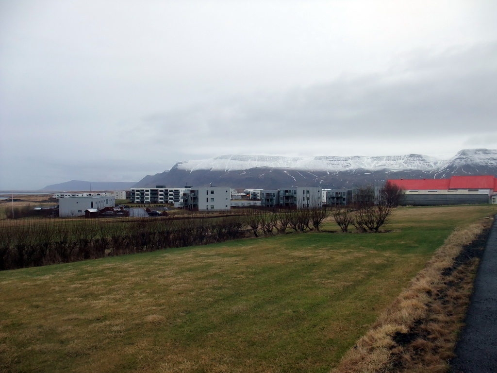 Mount Esja and buildings at Mosfellsbær