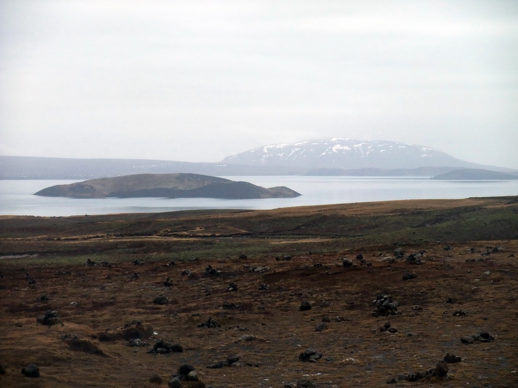 View on an island in Þingvallavatn Lake at Þingvellir National Park, from a parking place at the west side