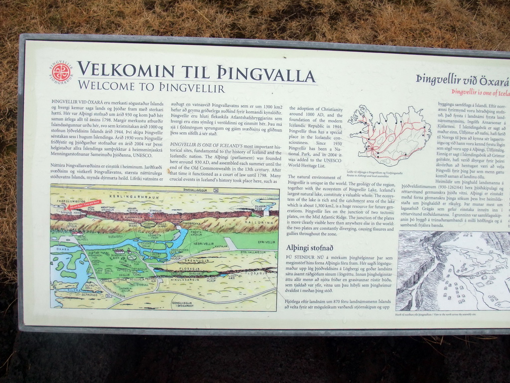Information on Þingvellir outside of the visitor centre of Þingvellir National Park