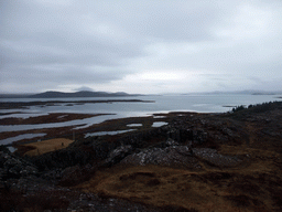 The north side of the Þingvallavatn Lake and the Almannagjá fault, viewed from the viewing point at the visitor centre of Þingvellir National Park