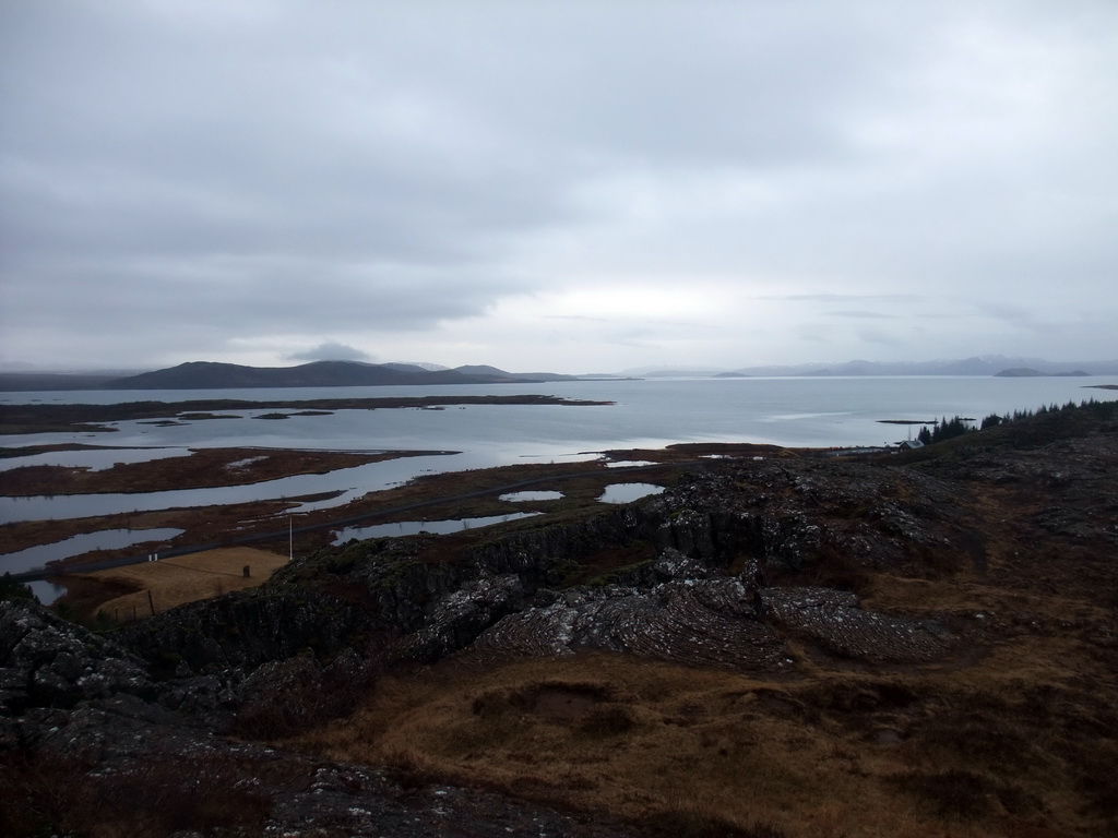 The north side of the Þingvallavatn Lake and the Almannagjá fault, viewed from the viewing point at the visitor centre of Þingvellir National Park