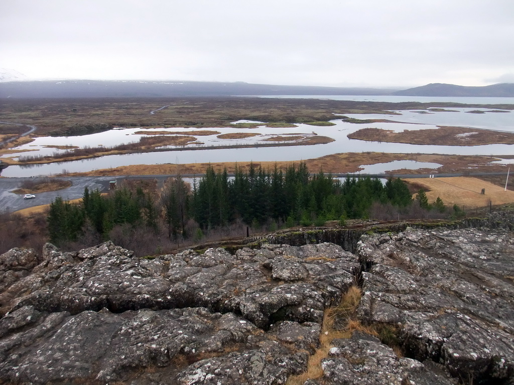 The north side of the Þingvallavatn Lake and the Almannagjá fault, viewed from the viewing point at the visitor centre of Þingvellir National Park