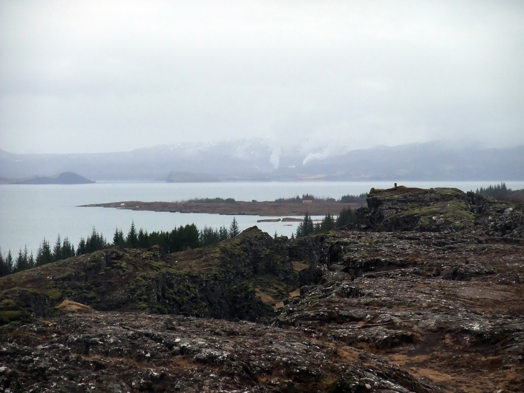 The north side of the Þingvallavatn Lake and the Almannagjá fault, viewed from the viewing point at the visitor centre of Þingvellir National Park