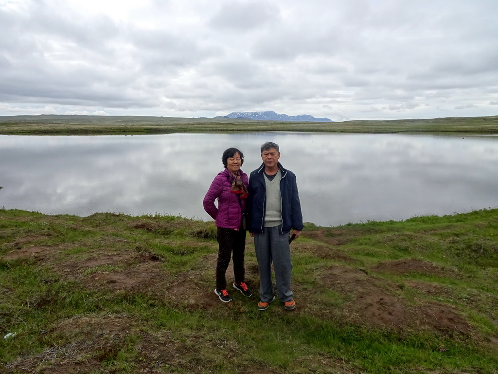 Miaomiao`s parents at a small lake just south of the Þingvallavegur road