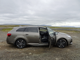 Our rental car at a parking lot at a small lake just south of the Þingvallavegur road