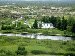 The Þingvellir Church and houses at the Þingvellir National Park, viewed from the Hakið Viewing Point