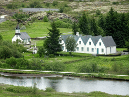 The Þingvellir Church and houses at the Þingvellir National Park, viewed from the Hakið Viewing Point