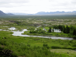 Þingvellir National Park with the Þingvellir Church and houses, viewed from the Hakið Viewing Point