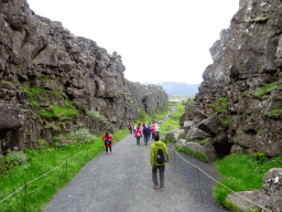 Path through the Almannagjá Gorge at Þingvellir National Park, viewed from the south side