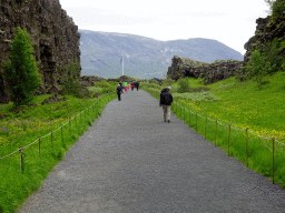 The north side of the Almannagjá Gorge at Þingvellir National Park with the Law Rock