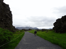 The north side of the Almannagjá Gorge at Þingvellir National Park with the Law Rock