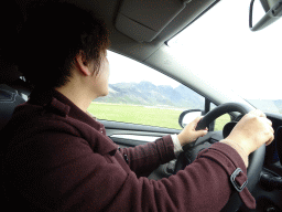 Miaomiao driving our rental car on the Gjábakkavegur road to Geysir