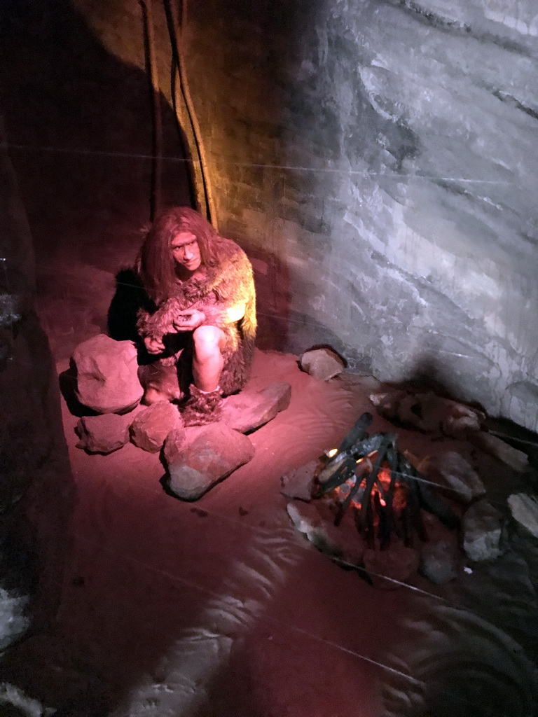 Wax statue of a Neanderthaler at the `IJstijd!` exhibition at the ground floor of the Natuurmuseum Brabant