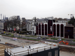 Front of the Natuurmuseum Brabant and the ContourdeTwern building at the Spoorlaan street, viewed from the top floor of the Knegtel Parking Garage