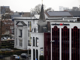 Front of the Natuurmuseum Brabant and the ContourdeTwern building at the Spoorlaan street, viewed from the top floor of the Knegtel Parking Garage