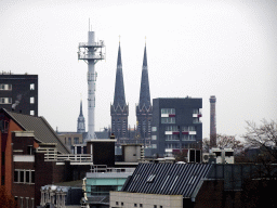 Telecommunications tower and the towers of the Sint-Jozefkerk church, viewed from the top floor of the Knegtel Parking Garage