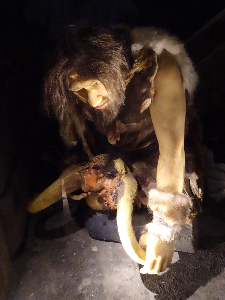 Wax statue of a caveman at the `IJstijd!` exhibition at the ground floor of the Natuurmuseum Brabant