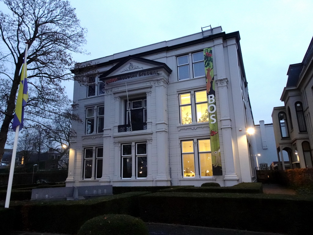 Front of the Natuurmuseum Brabant at the Spoorlaan street, at sunset