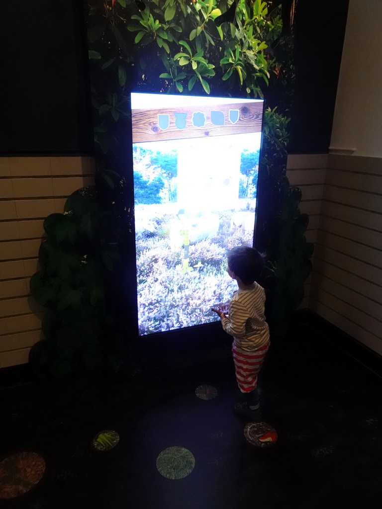 Max with an interactive screen at the OO-zone at the ground floor of the Natuurmuseum Brabant