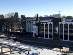 Front of the Natuurmuseum Brabant and the ContourdeTwern building at the Spoorlaan street, viewed from the top floor of the Knegtel Parking Garage