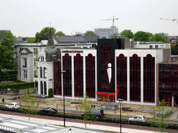 Front of the Natuurmuseum Brabant and the ContourdeTwern building at the Spoorlaan street, viewed from the top floor of the Knegtel Parking Garage