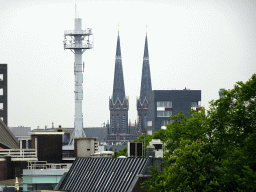 Telecommunications tower and the towers of the Sint-Jozefkerk church, viewed from the top floor of the Knegtel Parking Garage