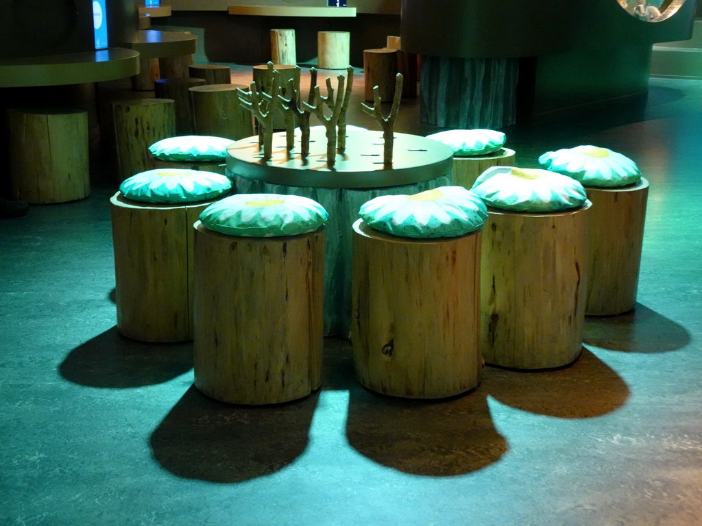 Table and chairs at the `Beleef Ontdek Samen: BOS` exhibition at the second floor of the Natuurmuseum Brabant