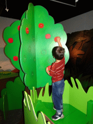 Max at the apple tree at the `Kikker is hier!` exhibition at the second floor of the Natuurmuseum Brabant