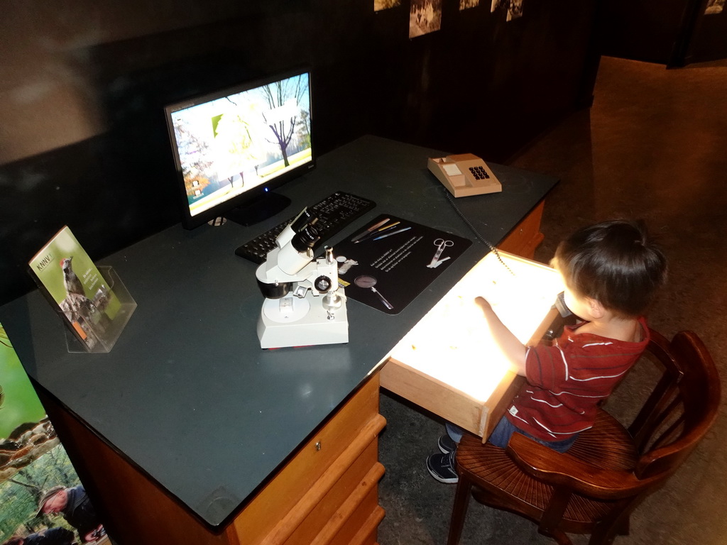 Max at a desk at the `Jouw Brabant, mijn Brabant - een landschap vol herinneringen` exhibition at the first floor of the Natuurmuseum Brabant