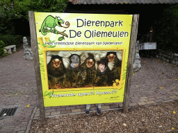 Max with a poster of Cotton-top Tamarins at the Dierenpark De Oliemeulen zoo