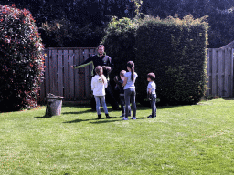 Zookeepers and children during the Birds of Prey Show at the Dierenpark De Oliemeulen zoo