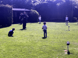 Zookeepers and children during the Birds of Prey Show at the Dierenpark De Oliemeulen zoo