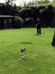 Zookeeper with a White-headed vulture during the Birds of Prey Show at the Dierenpark De Oliemeulen zoo