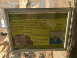Explanation on the Indian Rock Python at the Upper Floor of the main building of the Dierenpark De Oliemeulen zoo