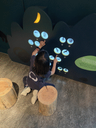 Max doing the shadow puzzle at the `Kikker is hier!` exhibition at the second floor of the Natuurmuseum Brabant