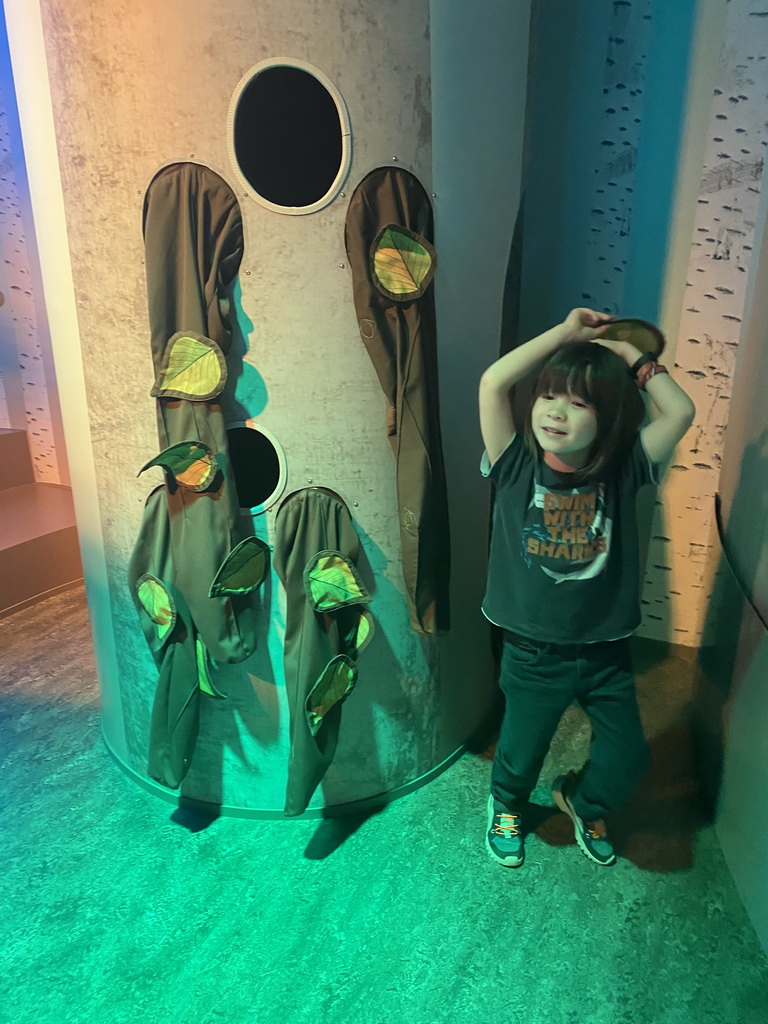 Max at a tree at the `Beleef Ontdek Samen: BOS` exhibition at the second floor of the Natuurmuseum Brabant