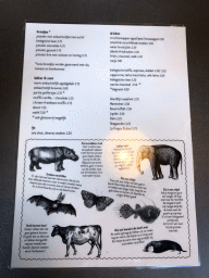 Menu of the Museumcafé at the ground floor of the Natuurmuseum Brabant