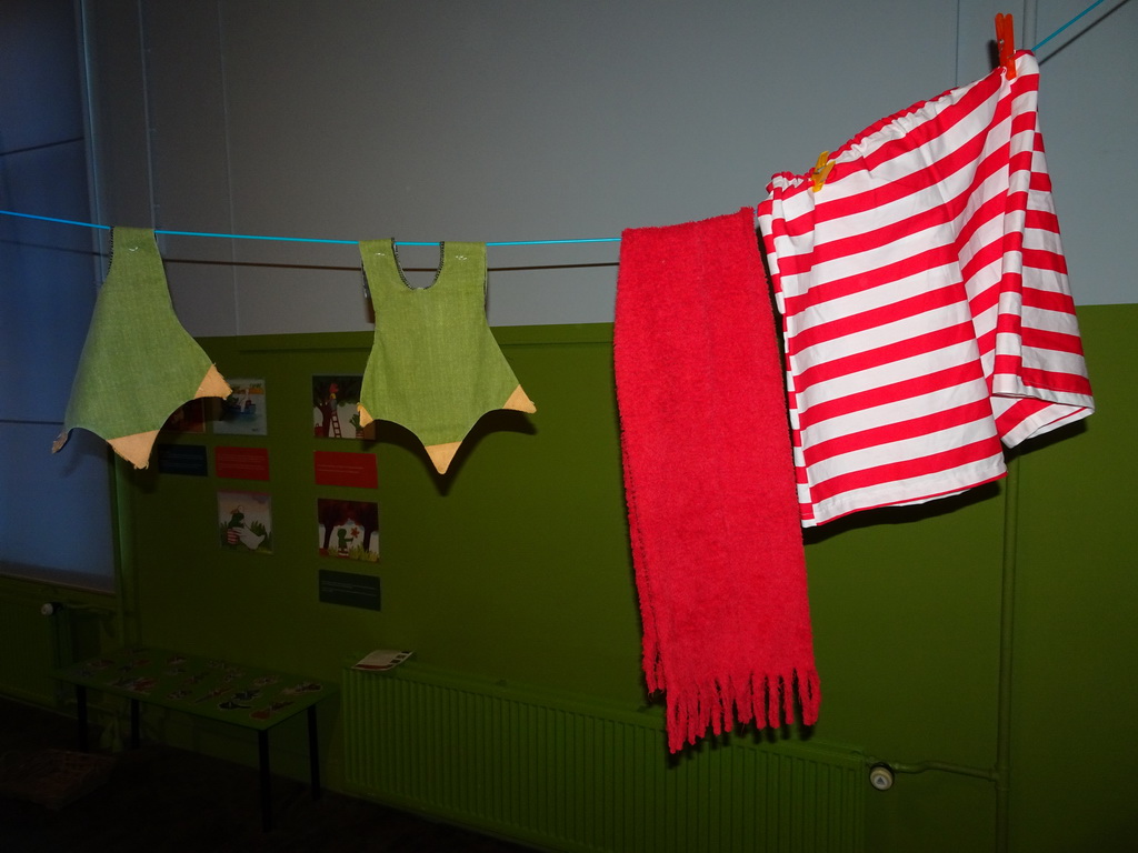 Kikker`s clothes on a washing line at the `Kikker is hier!` exhibition at the second floor of the Natuurmuseum Brabant
