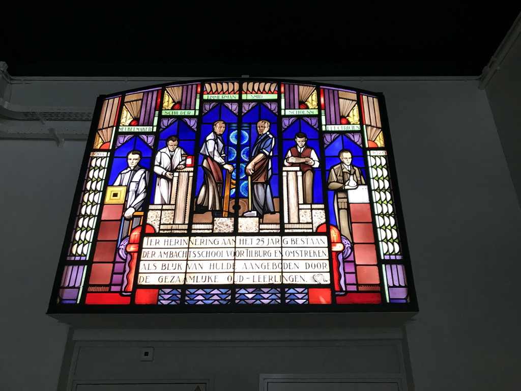 Stained glass window at the bottom of the staircase at the ground floor of the Natuurmuseum Brabant