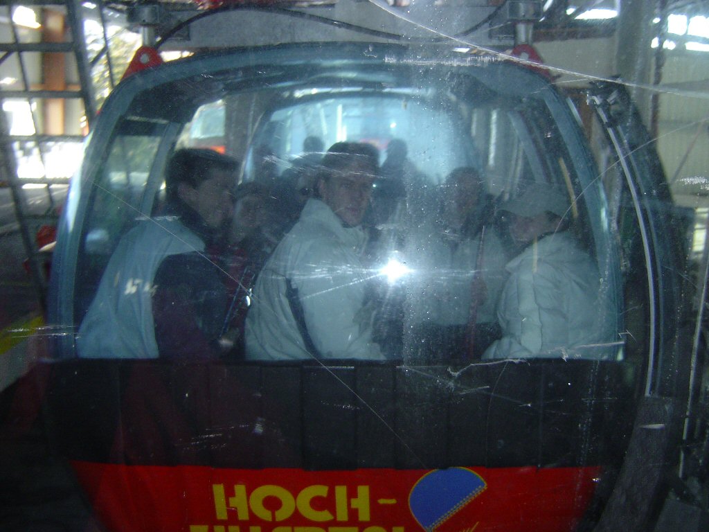 Tim and his friends at the ski lift to the Hochzillertal ski resort