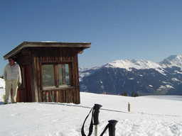 Wooden cabin, mountains and snow at the Hochzillertal ski resort