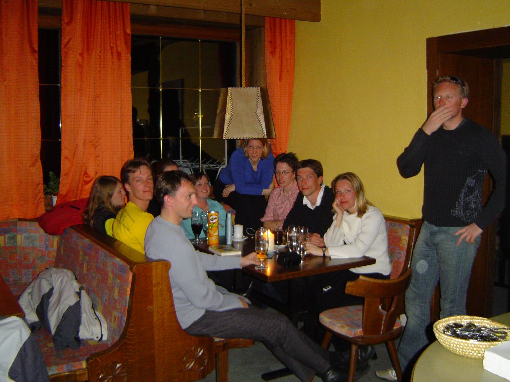 Tim and his friends having drinks at the Alpenhof Hotel at Brixlegg