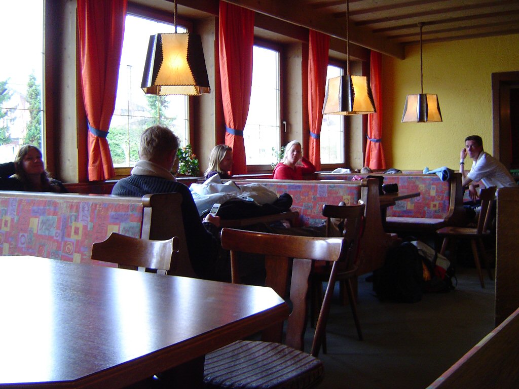 Tim and his friends at the restaurant of the Alpenhof Hotel at Brixlegg