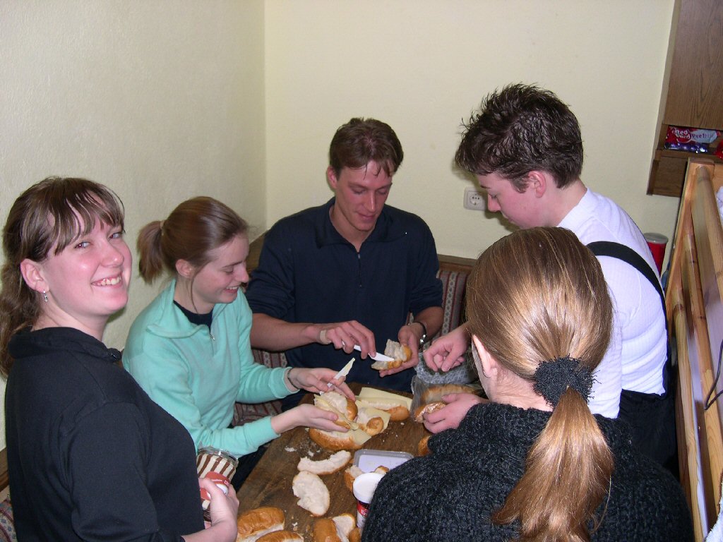 Tim`s friends preparing bread at the Alpenhof Hotel at Brixlegg