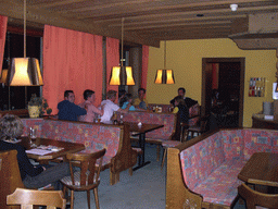 Tim and his friends at the restaurant of the Alpenhof Hotel at Brixlegg