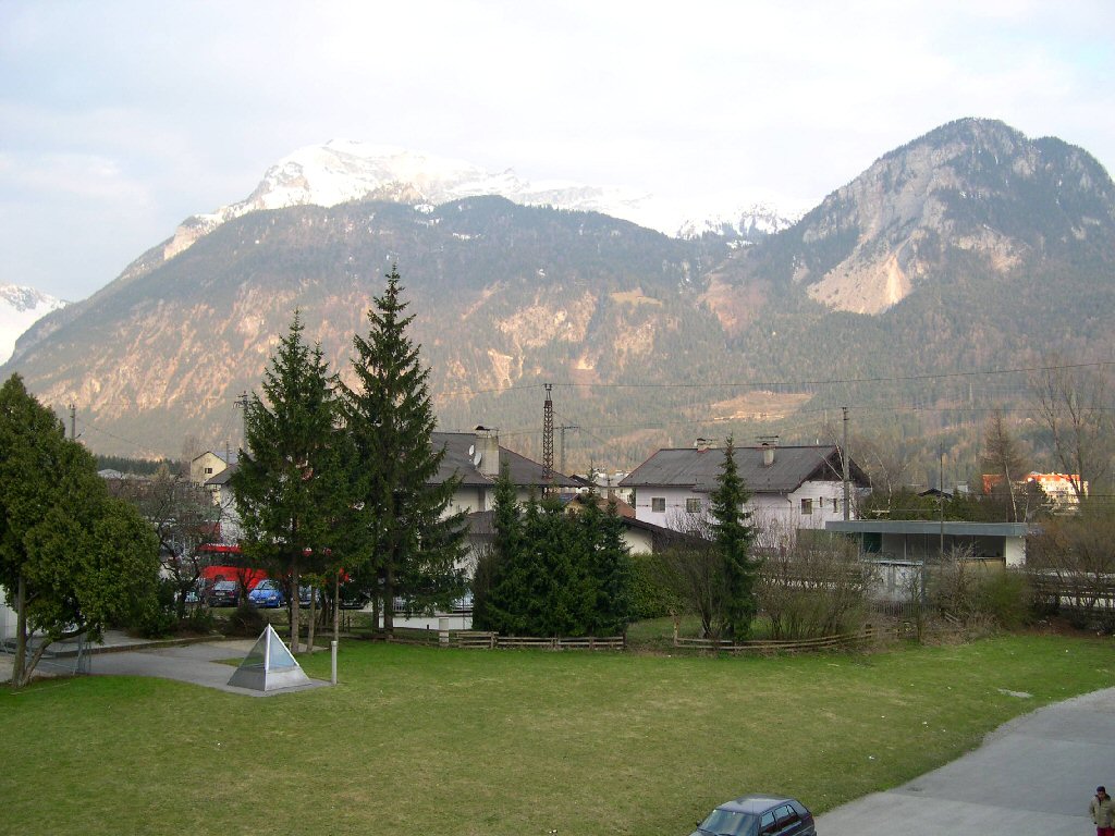 Mountains ans houses at Brixlegg, viewed from Tim`s room at the Alpenhof Hotel