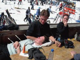 Tim`s friends at a terrace at the Hochzillertal ski resort