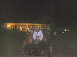 Tim and his friends in front of the Alpenhof Hotel at the Innsbrucker Straße street at Brixlegg, by night